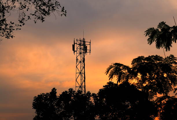 Telecommunication tower in the distance at dusk