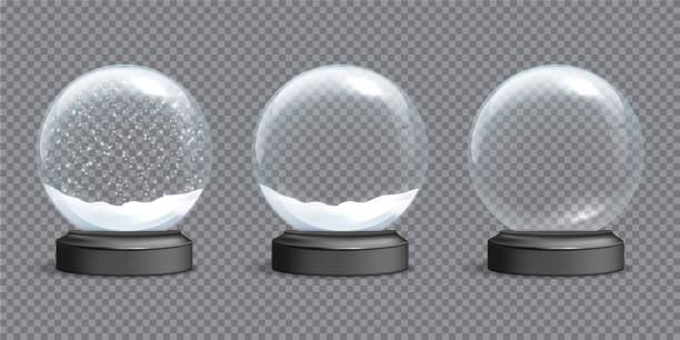 istock Snow globes template vector set. Empty glass snowballs with snow and snowflakes on gray base. Christmas and New Year design elements on transparent background 2173958469