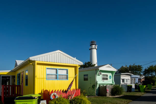 Fenwick Island, Delaware, USA Sept 3, 2024 Private residential vacation  homes near Ocean Beach Maryland with the Fenwick Island Lighthouse.