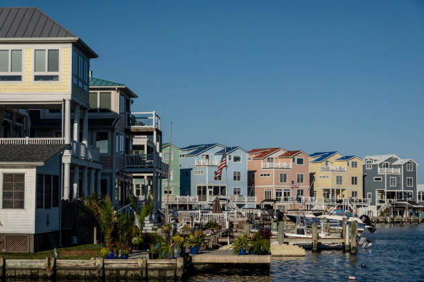 Selbyville, Delaware, USA Sept 3, 2024 Private residential vacation homes near Ocean Beach Maryland on canals giving onto the Assawoman Bay.