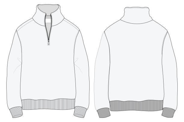 Half Zip Longsleeve Sweatshirt Technical Fashion Illustration Mock-up Template for Design and Tech Packs This Half Zip Longsleeve Sweatshirt technical fashion illustration mock-up template is perfect for design and tech packs. Featuring a detailed front and back view, it includes key design elements like a half-zip closure, ribbed cuffs, and a relaxed fit. Ideal for fashion designers and apparel developers, this template provides a clear and precise visualization for showcasing your designs, ensuring a professional presentation in tech packs or product development. Perfect for creating mock-ups, refining design concepts, and communicating garment details efficiently. zipper-teeth stock illustrations