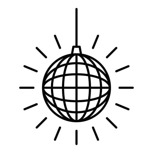 Vector illustration of a disco ball icon, perfect for party, nightlife, dance, and music-themed designs. Editable stroke. Vector illustration of a disco ball icon, perfect for party, nightlife, dance, and music-themed designs. Editable stroke disco themed party stock illustrations