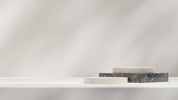 istock 3d render mockup template of marble and terrazzo texture podium in landscape with shadow on the wall 2173962711