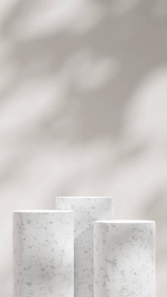 istock Portrait frame minimal white marble podium 3d rendering mockup template with shadow on wall 2173962728
