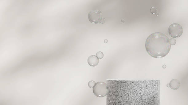 istock 3d rendering mockup granite texture podium in landscape with white wall and bubble background 2173962783