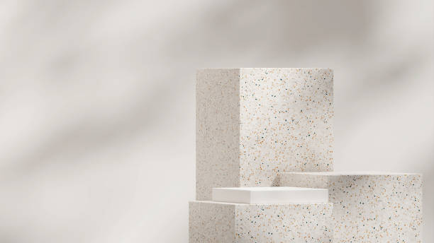 istock Minimal simple rectangle terrazzo texture and white podium in landscape 3d rendering mockup product 2173963374