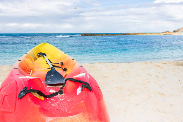 istock Active rest, sport, kayak. Canoe on a sandy beach 2173963852