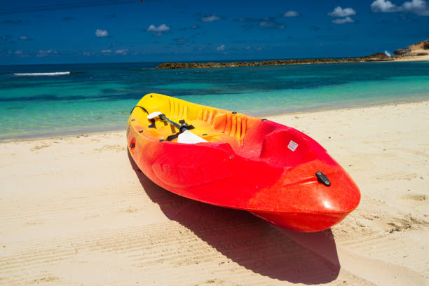 istock Active rest, sport, kayak. Canoe on a sandy beach 2173963890