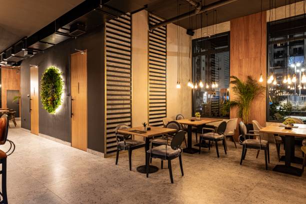 istock Interior of a Modern Restaurant at Night 2173964388