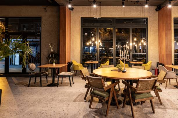 istock Interior of a Modern Restaurant at Night 2173964389