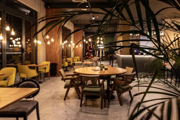 istock Interior of a Modern Restaurant at Night 2173964391