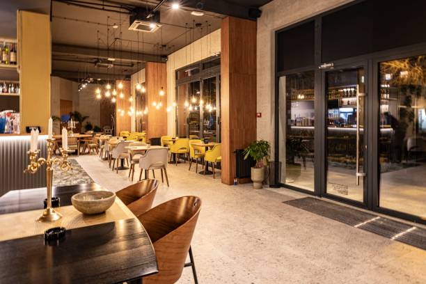 istock Interior of a Modern Restaurant at Night 2173964398