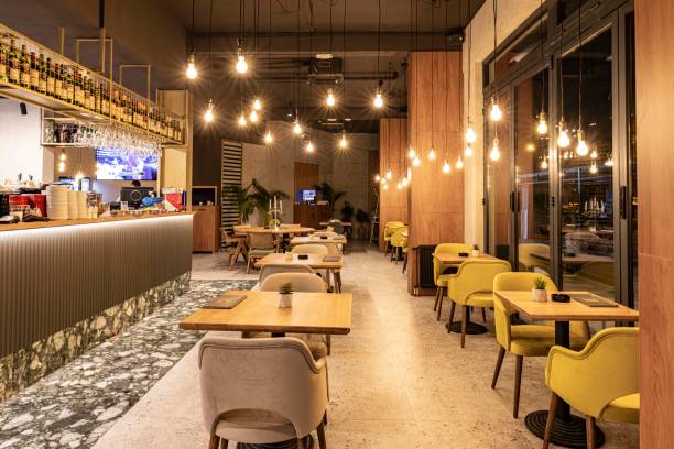 istock Interior of a Modern Restaurant at Night 2173964419