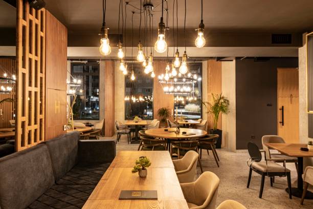 istock Interior of a Modern Restaurant at Night 2173964434