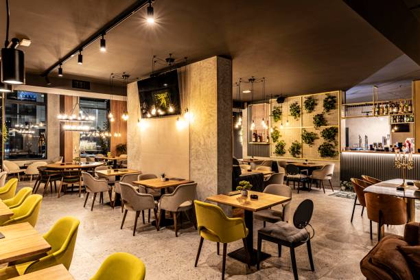 istock Interior of a Modern Restaurant at Night 2173964451