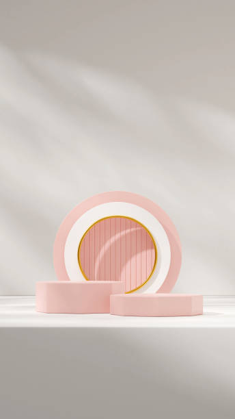 istock 3d rendering mockup template pink podium in portrait with circle colorful backdrop 2173964666