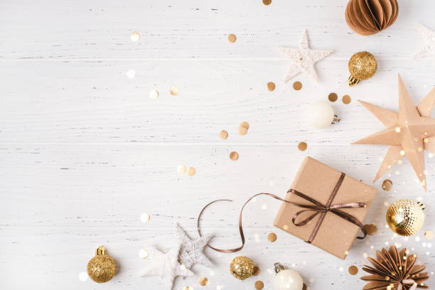 Festive Christmas background with gift box and Christmas decorations