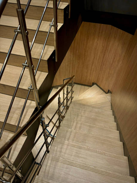 istock Staircase with Wooden Steps and Metal Railings 2173966902