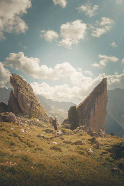 istock Young woman hiker between rock spires 2173973442
