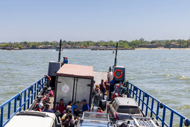 Ometepe, Nicaragua - March 22, 2024: View from Ferry to San Jorge in Moyogalpa harbor with view on Lago Cocibolka at Ometepe vulcano island in southwest Nicaragua.