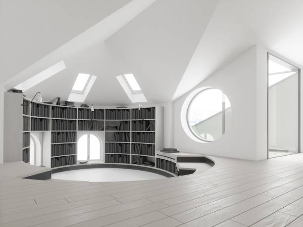istock Interior of modern library with white walls 2173979189