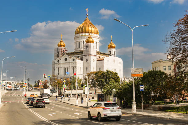 Moscow, Russia - 25, August, 2024.Everyday street life of a large metropolitan city.Cathedral of Christ the Savior.