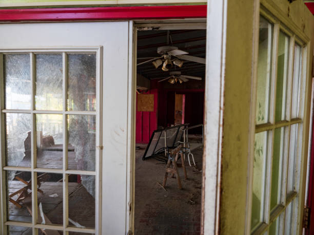 Cedar Key, Florida, USA - Hurricane damaged home in residential district