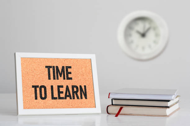Time to learn is shown using a text. Education concept. It's time to learn the lessons