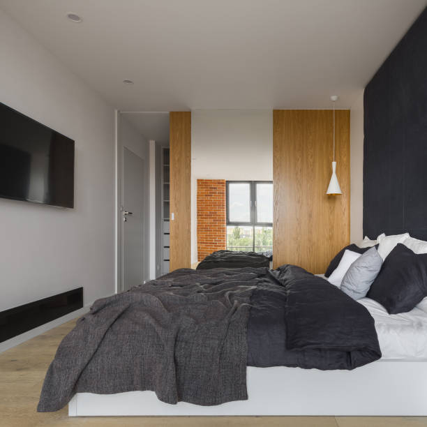 istock Stylish bedroom with walk in closet 2173997318