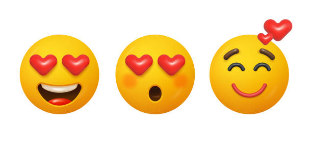 istock Expressing love and fondness. Vector isolated sticker pack with lovely faces with heart eyes, expressions of affection and closeness. Expressive laughter and happiness heads 2174007934