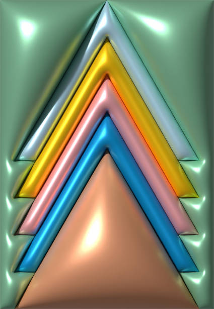 Yellow blue inflated triangle shapes with shiny and soft surface, 3D rendering illustration