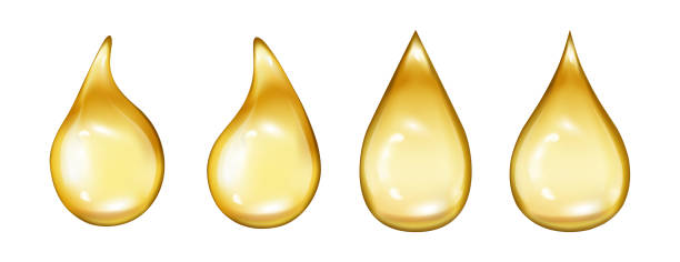 istock Oil drops. Vector isolated honey globule falling, gasoline golden droplet collection. Gold capsule of liquid vitamin, dripping lotion. Shiny fluid amber colored dews of fuel or collagen production 2174013179