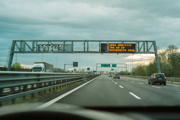 istock Roadworks ahead on the highway in Italy 2174022979