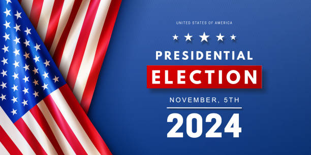 istock Presidential election USA banner with realistic American flag 2174049147