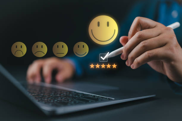 istock Customer Satisfaction Survey concept, 5-star satisfaction, service experience rating online application, customer evaluation product service quality, satisfaction feedback review, good quality most. 2174057451