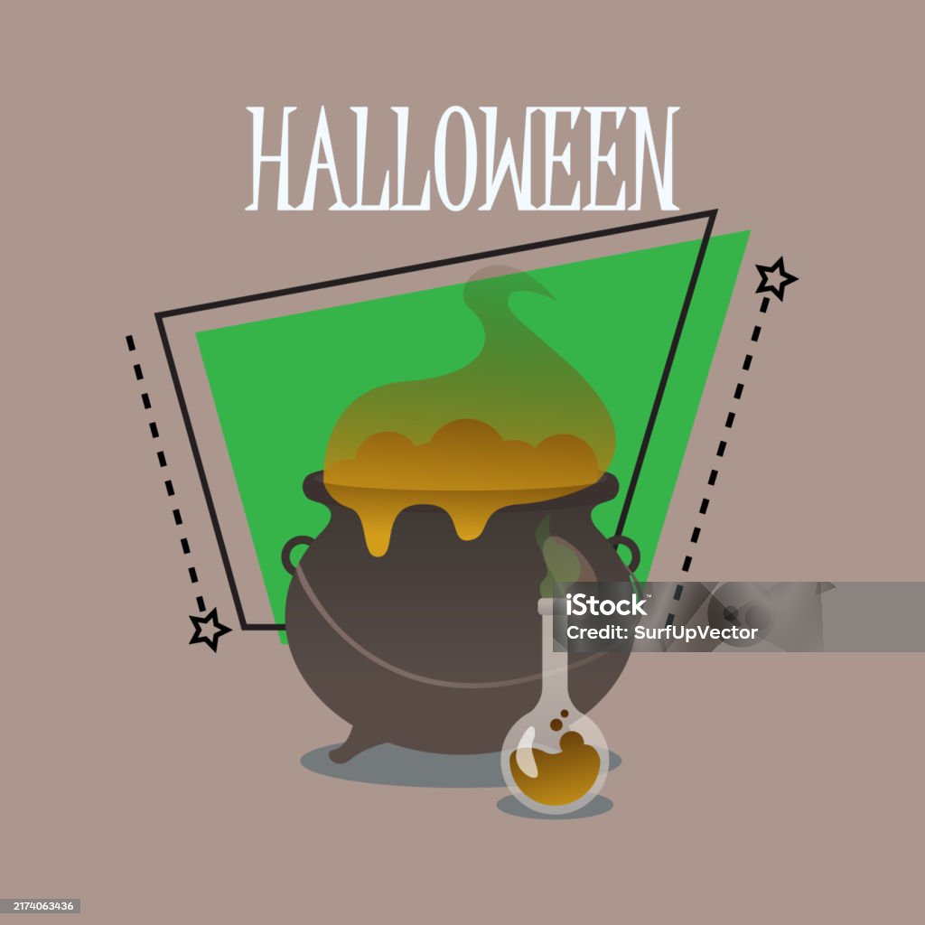Potion Lettering Halloween Lettering With Flask And Cauldron With Potion Stock ...