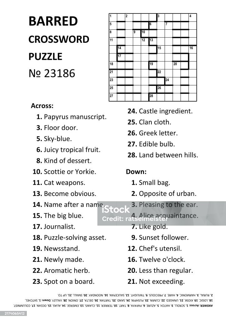 Barred Crossword Puzzle Game 23186 General Knowledge Family Friendly Barred Crossword Puzzle Game 23186 General Knowledge Family Friendly
