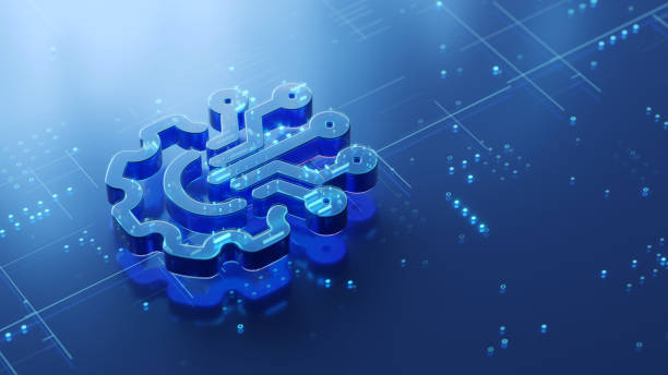 istock Innovation and improvement concept. Technology 3d icon on the glossy futuristic surface with abstract glowing dots and lines 2174071756