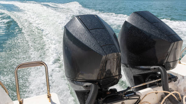istock Two high-powered engines mounted on the back of the speedboat 2174072207