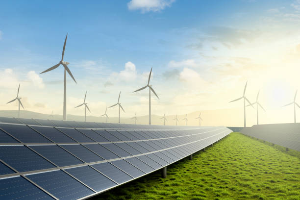 Clean energy Solar farm and wind turbine