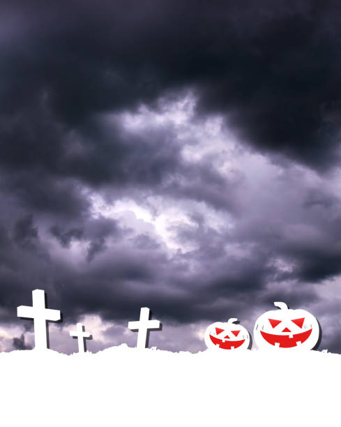 Creepy old cemetery with ancient tombstones on a stormy autumn day.