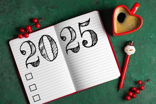 istock New year resolutions 2025 on desk. 2025 goals list with notebook, coffee cup on green table. Resolutions, plan, goals, action, checklist, idea concept. New Year 2025 resolutions 2174086252