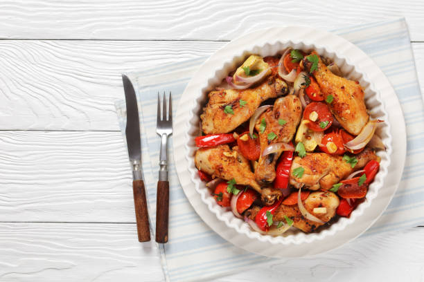 istock Basque Chicken Pepper Artichoke and Chorizo Saute 2174086781