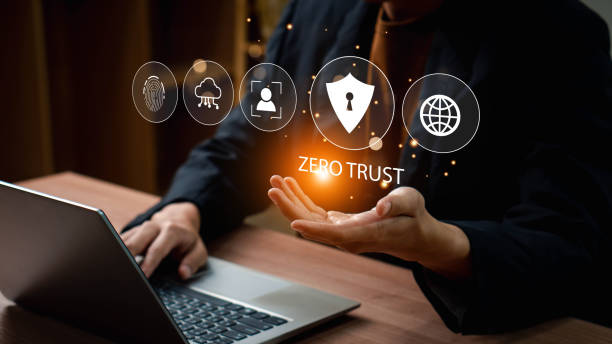 istock Zero trust security concept, Businessman using laptop with zero trust icons on virtual for business information security network. Ai technology 2174087234