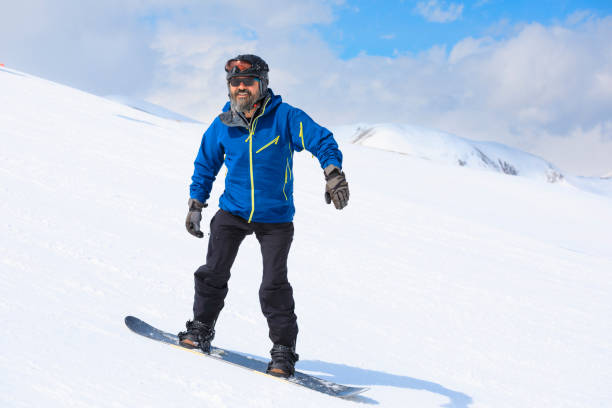 Snowboarding   Man snowboarding  on the mountain ski resort, perfect ski slope.
