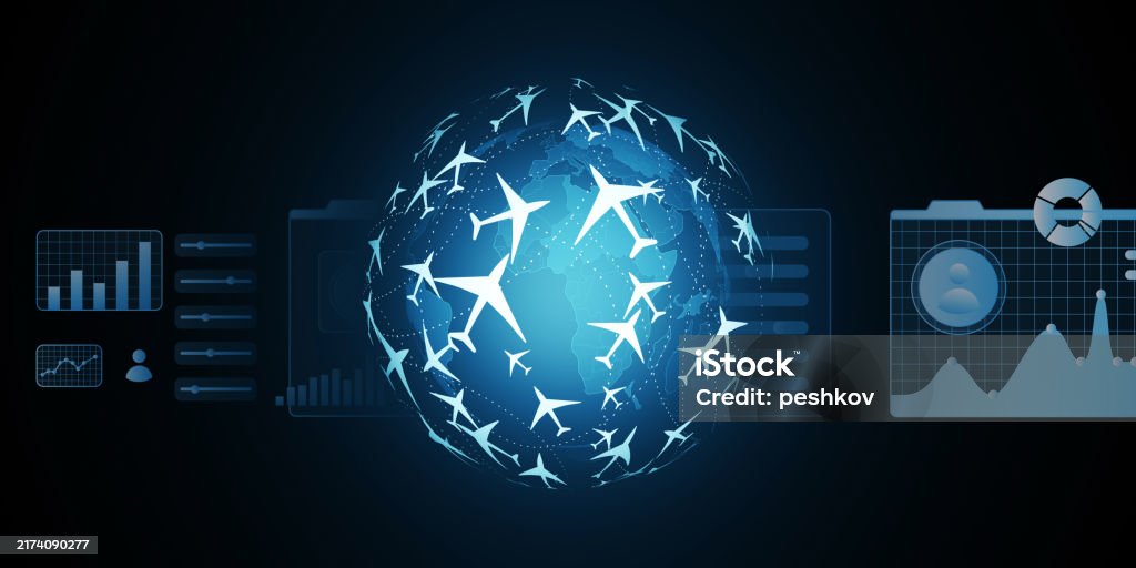 Digital Flight Data Digital Flight Booking Concept With Global Map And Data Interface 3d ...
