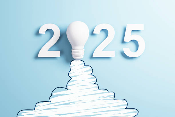 istock Lightbulb forming the zero in 2025 against a blue background. 3D Rendering 2174090610