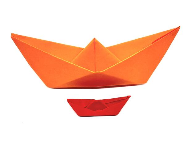 Small and big paper ship with white background