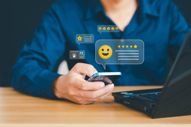 istock Service concept survey online customer satisfaction, customer service rate from consumer application experience 2174097507