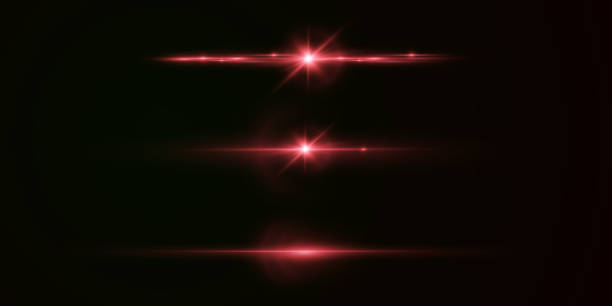 istock Light red effect reflections, neon illumination in red colors. Bright light lens. Police light effects, lines. Shiny stars, glowing sparks on a black background. Vector red light effect 2174099745